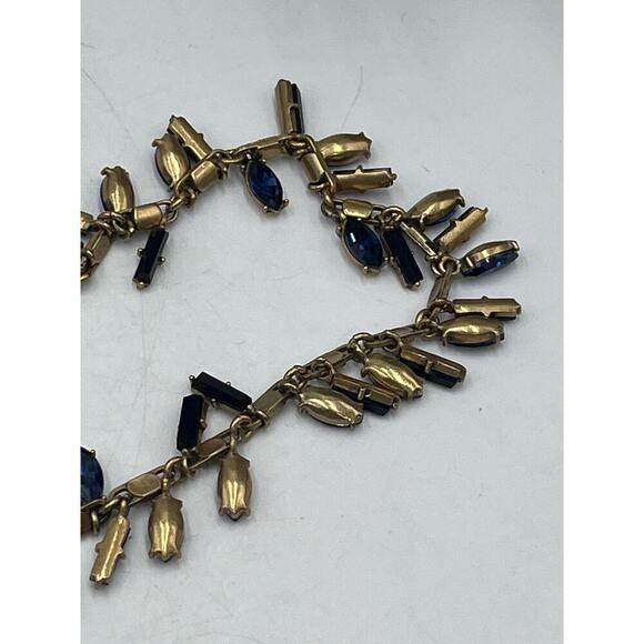 J. Crew Brilliant Blue Marquise Rectangular Dangles Gold Tone Necklace - Picture 12 of 16